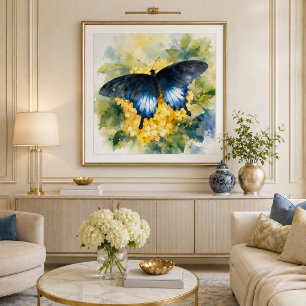 Gelbe Blumen Blau Schmetterling Garten Foto Druck