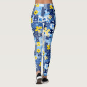 Gelbe Blumen Blaues Muster Leggings (Rückseite)