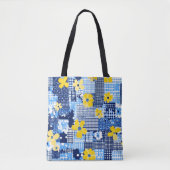 Gelbe Blumen Blaues Muster Tasche (Vorderseite)