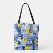 Gelbe Blumen Blaues Muster Tasche (Rückseite)