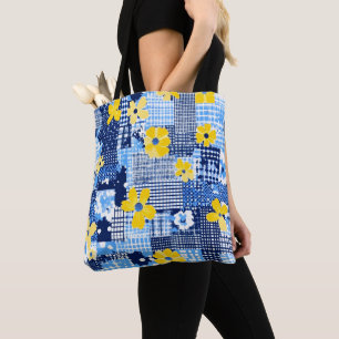 Gelbe Blumen Blaues Muster Tasche