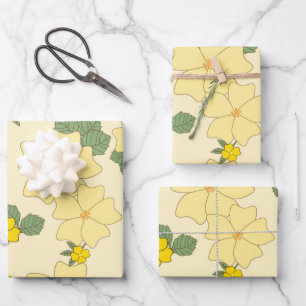 Gelbe Blumen, Blumenmuster, Muster von Blume Geschenkpapier Set