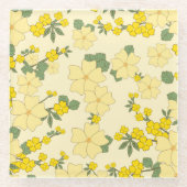 Gelbe Blumen, Blumenmuster, Muster von Blume Glasuntersetzer (Vorderseite)