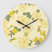Gelbe Blumen, Blumenmuster, Muster von Blume Große Wanduhr (Vorderseite)