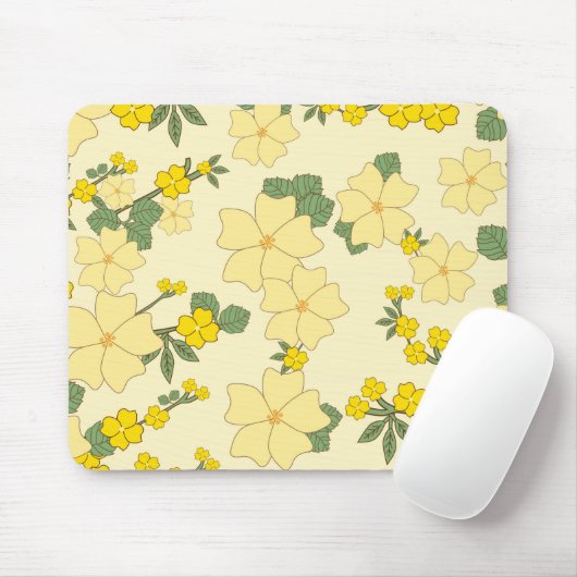 Gelbe Blumen, Blumenmuster, Muster von Blume Mousepad (Mit Mouse)