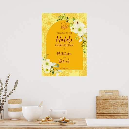 Gelbe Blumen Bogen Haldi Begrüßungszeichen Poster (Küche)
