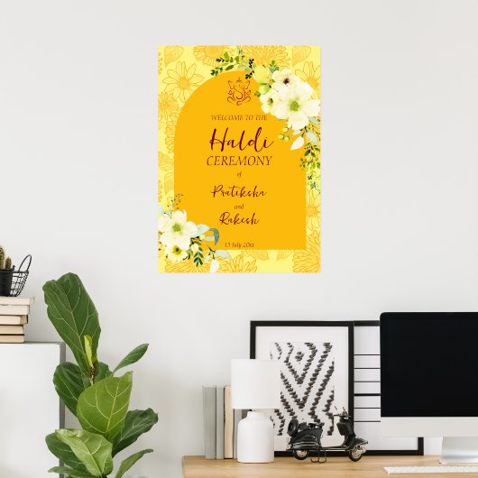 Gelbe Blumen Bogen Haldi Begrüßungszeichen Poster (Heimbüro)