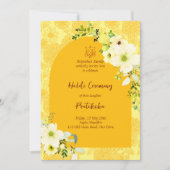 Gelbe Blumen Bogen Haldi Einladung (Vorderseite)