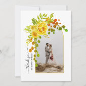 Gelbe Blumen, Bogen mit Foto-Hochzeit im Herbst Dankeskarte (Vorderseite)
