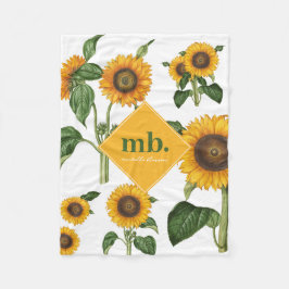 Gelbe Blumen Botanisches Blattgrün Monogramm Fleecedecke
