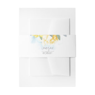 Gelbe Blumen Elegantes, dusty Blue Wedding Einladungsbanderole