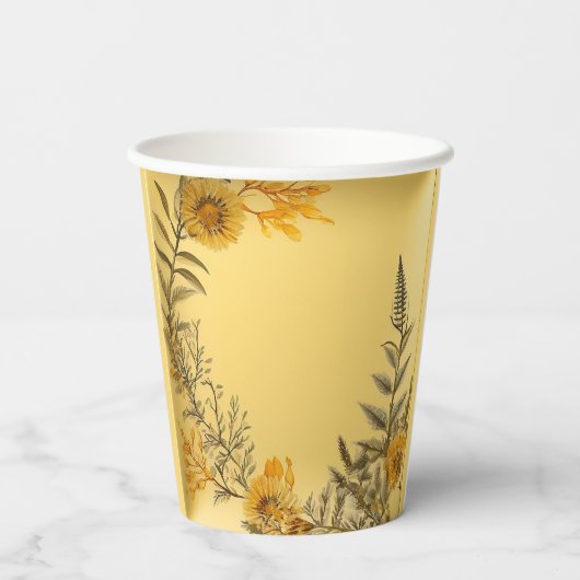 Gelbe Blumen Ferns Greenery Elegant Pappbecher (Rückseite)