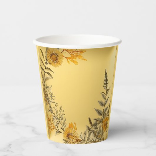 Gelbe Blumen Ferns Greenery Elegant Pappbecher (Vorderseite)