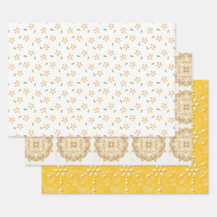 Gelbe Blumen Florale Kunst Gold Designs Wrap Craft Geschenkpapier Set