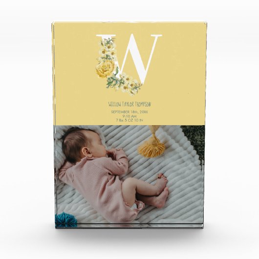 Gelbe Blumen Geburtsstadien Geburtsankündigung Fotoblock (Vorderseite)