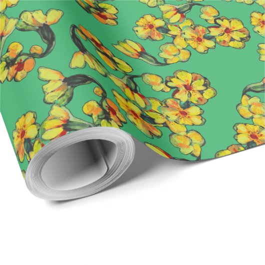 Gelbe Blumen Geschenkpapier (Rolleneckpunkt)