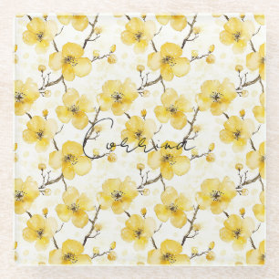 Gelbe Blumen Glasuntersetzer