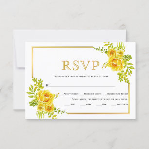 Gelbe Blumen, Goldrahmen Hochzeit RSVP Karte