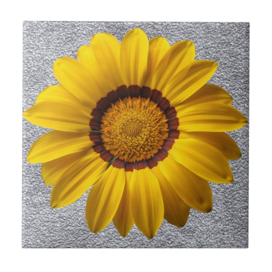 Gelbe Blumen, graue Steinwände im Hintergrund Fliese (Vorderseite)