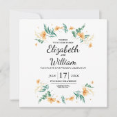Gelbe Blumen Gröner flache Save the Date Karte (Vorderseite)
