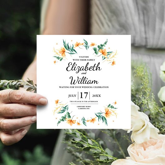 Gelbe Blumen Gröner flache Save the Date Karte