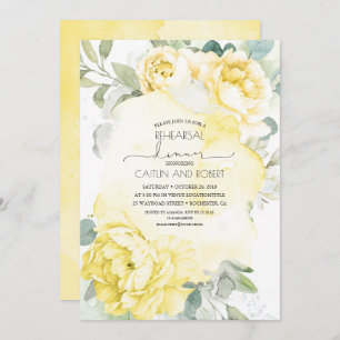 Gelbe Blumen Grün Elegante Probe Abendessen Einladung