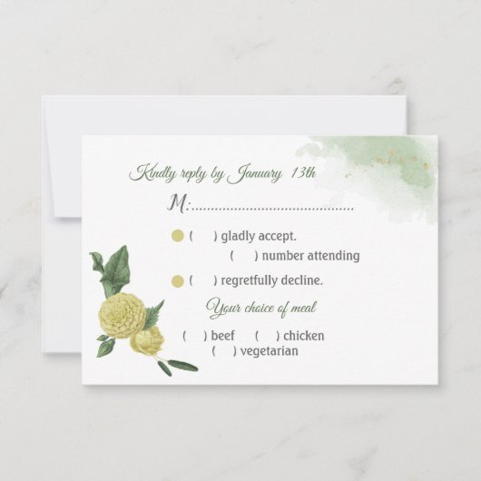 Gelbe Blumen, grüne Blätter - Auswahl RSVP Karte (Vorderseite)