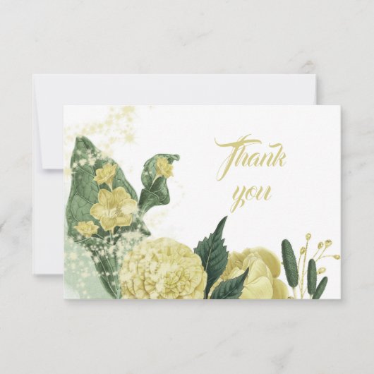 Gelbe Blumen, grüne Blätter Dankeskarte (Vorderseite)