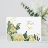 Gelbe Blumen, grüne Blätter Dankeskarte (Stehend Vorderseite)