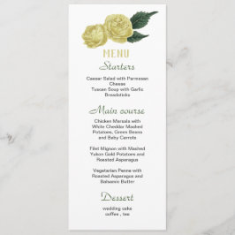 Gelbe Blumen Grüne Blätter Hochzeitsmenü Menükarte