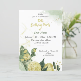 gelbe Blumen Grünpflanzen Geburtstag Einladung
