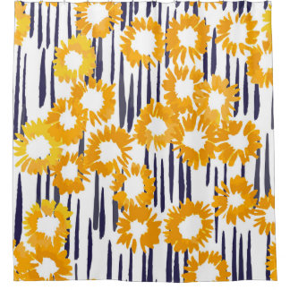 Gelbe Blumen: handbemalt Vintag Duschvorhang