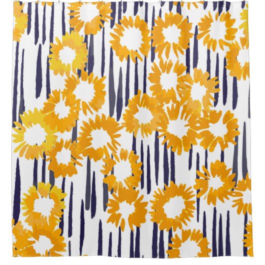 Gelbe Blumen: handbemalt Vintag Duschvorhang (Vorderseite)