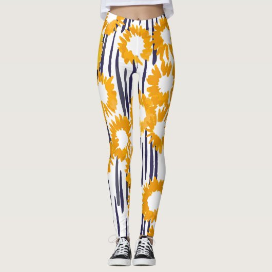Gelbe Blumen: handbemalt Vintag Leggings (Vorderseite)