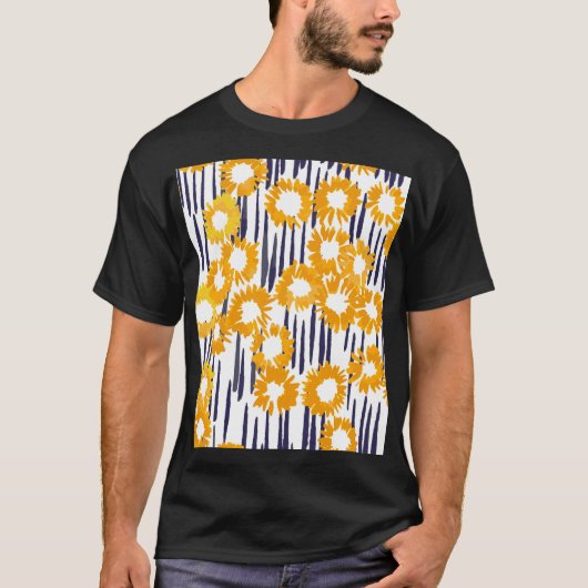 Gelbe Blumen: handbemalt Vintag T-Shirt (Vorderseite)