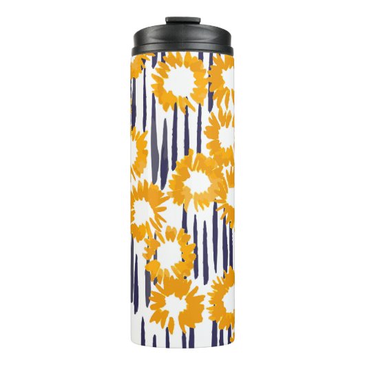 Gelbe Blumen: handbemalt Vintag Thermosbecher (Vorderseite)
