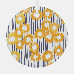 Gelbe Blumen: Handbemalte Vintage Ornament Aus Glas
