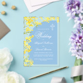 Gelbe Blumen Hellblauer Bogen Religiöse Hochzeit Acryleinladungen (In Situ (Hochzeit))
