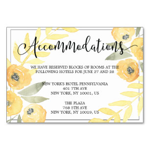 Gelbe Blumen Hochzeitsunterkunftskarten Tischnummer