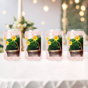 Gelbe Blumen im Korb – Vintage-Blumenaufkleber  Dosenglas
