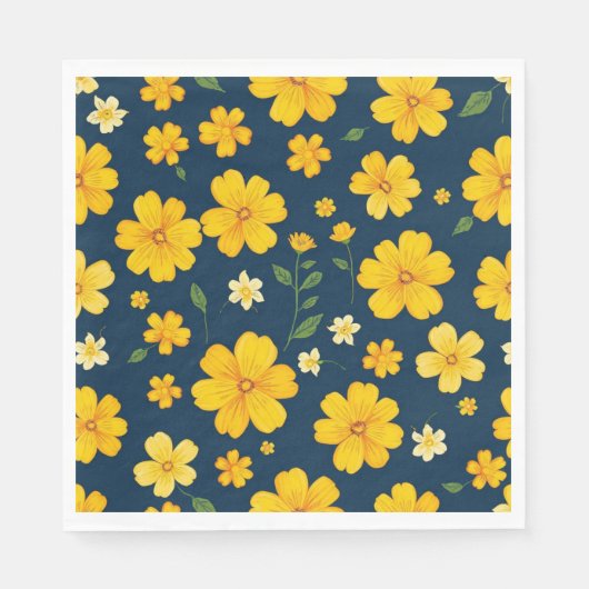 Gelbe Blumen im Schwarzen Hintergrund Serviette (Vorderseite)