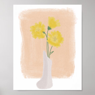 Gelbe Blumen im Vasen-Handzeichnungsstil B Poster