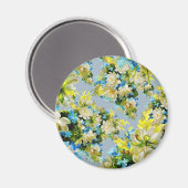 Gelbe Blumen im Vintage-Blumenmuster Magnet (Vorderseite/Rückseite)