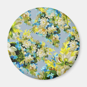 Gelbe Blumen im Vintage-Blumenmuster Magnet
