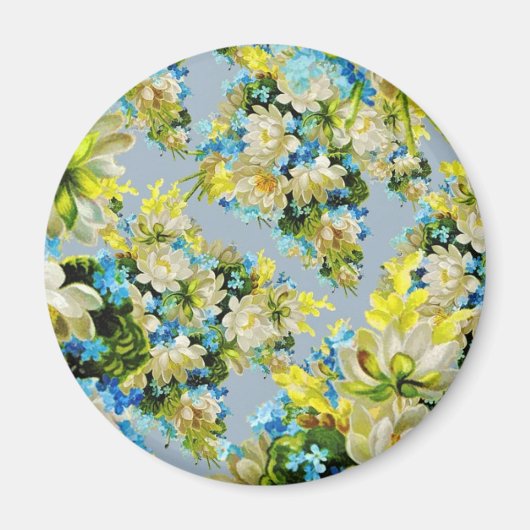 Gelbe Blumen im Vintage-Blumenmuster Magnet (Vorne)