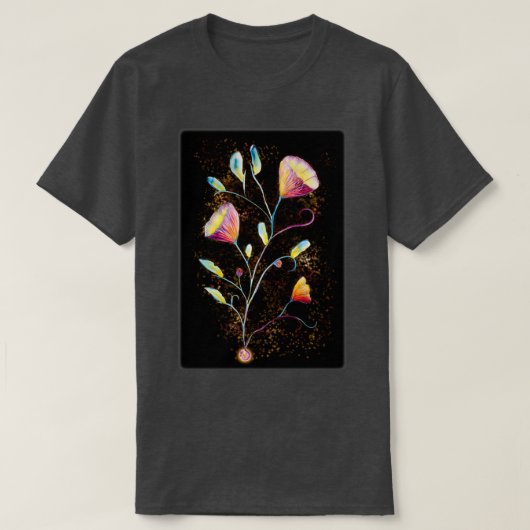 Gelbe Blumen im Weltraum T-Shirt (Design vorne)