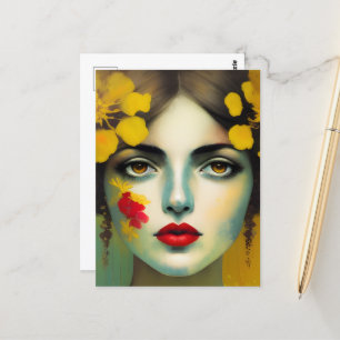 Gelbe Blumen in ihrem Haar Postkarte