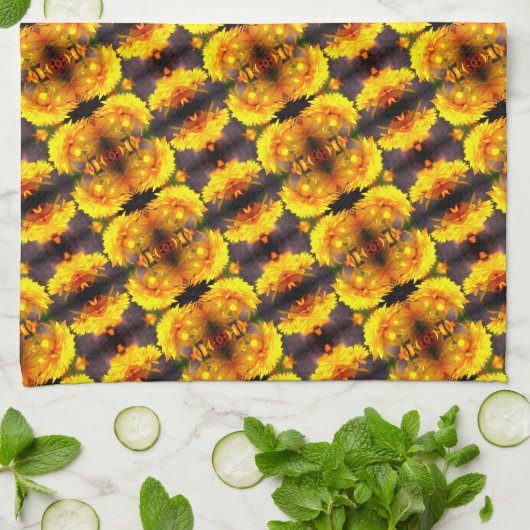 Gelbe Blumen in sonniger Abstrakter Form Geschirrtuch (Gefaltet)