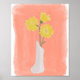 Gelbe Blumen in Vase Hand Drawn Art B Poster