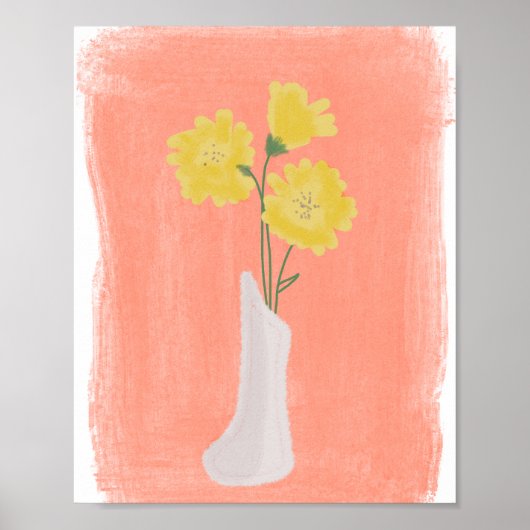 Gelbe Blumen in Vase Hand Drawn Art B Poster (Vorne)